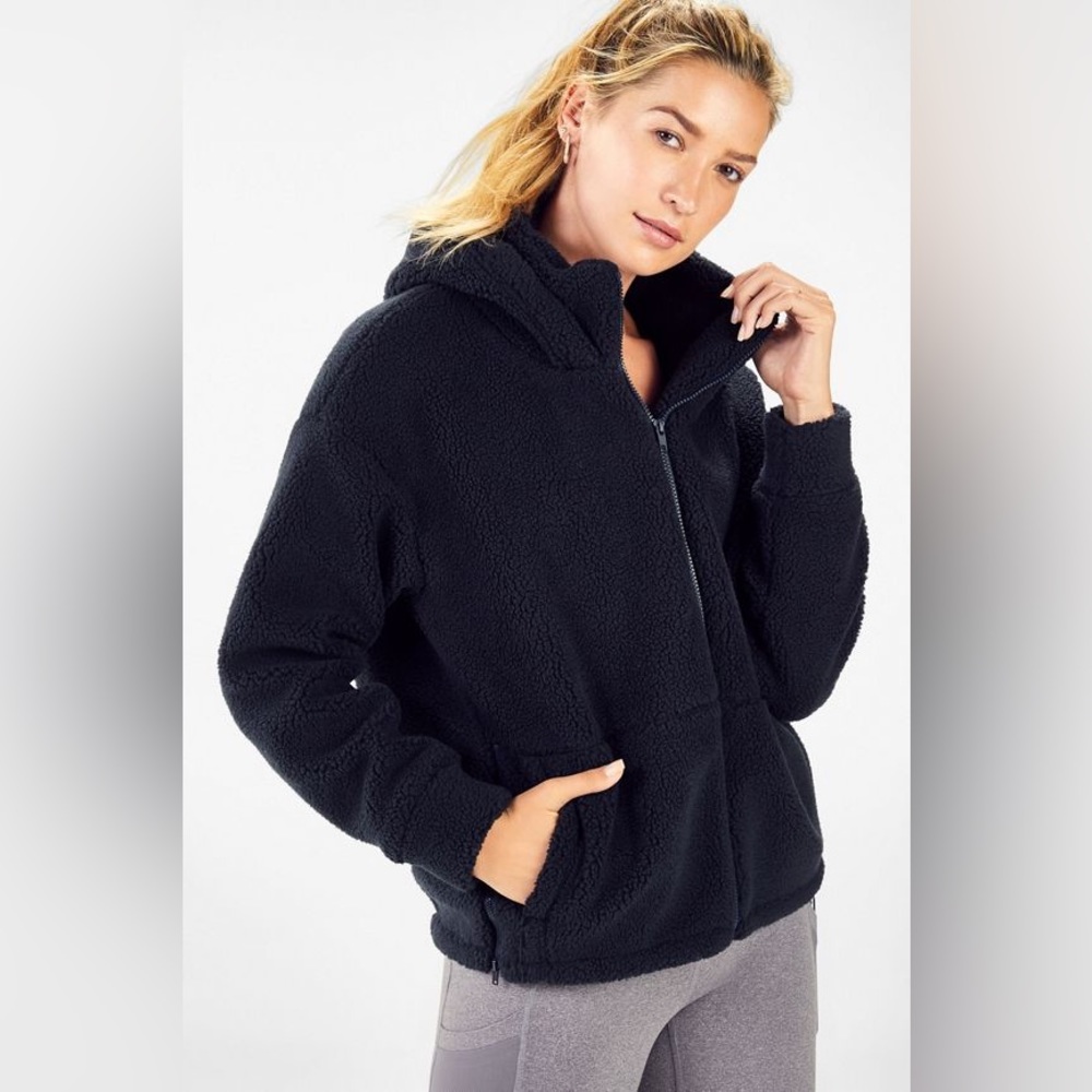 Fabletics Black Fleece Lotta Teddy Jacket Size Small